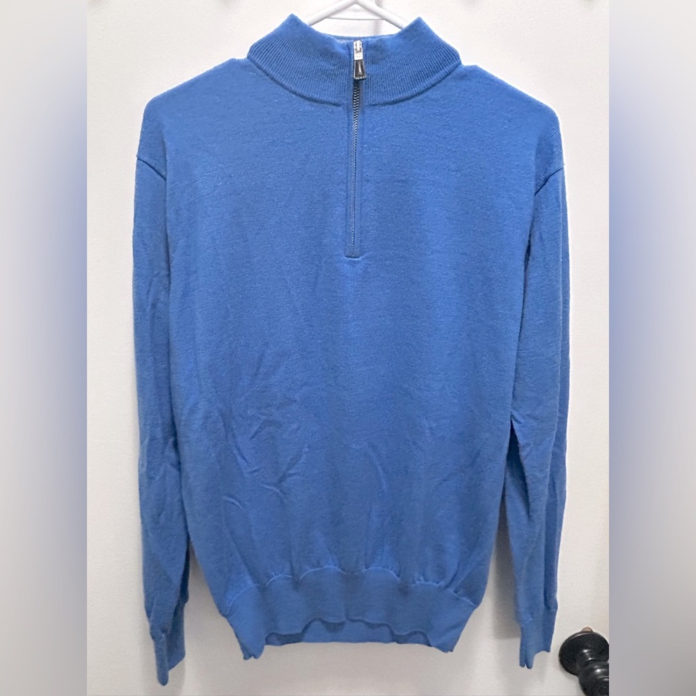 Peter Millar quarter zip pullover, light blue. Slim Medium fit.